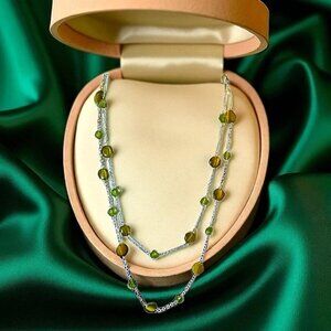 LaviguerDesigns Green Cats-Eyes Beaded Silver Double Strand Necklace